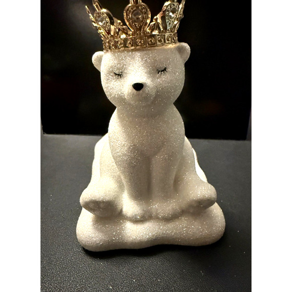 Bath and Body Works Ceramic Crowned Royal Glitter Polar Bear Soap Bottle Holder - Picture 2 of 6